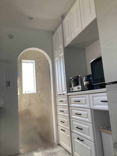 新築戸建てシステムキッチン扉交換、框扉、キッチンリフォーム、横浜造作キッチン、カップボード、背面収納